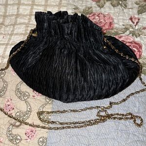 Vintage La Regale scrunch bucket evening bag black gold chain